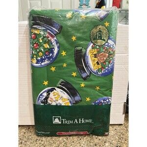 VTG Trim A Home Christmas Vinyl Flannel Back Tablecloth 52”x90”Oblong